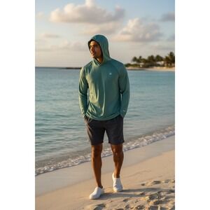 346 Spyder Swim Mens Rash Guard Hoodie UPF 50+ Heather Green